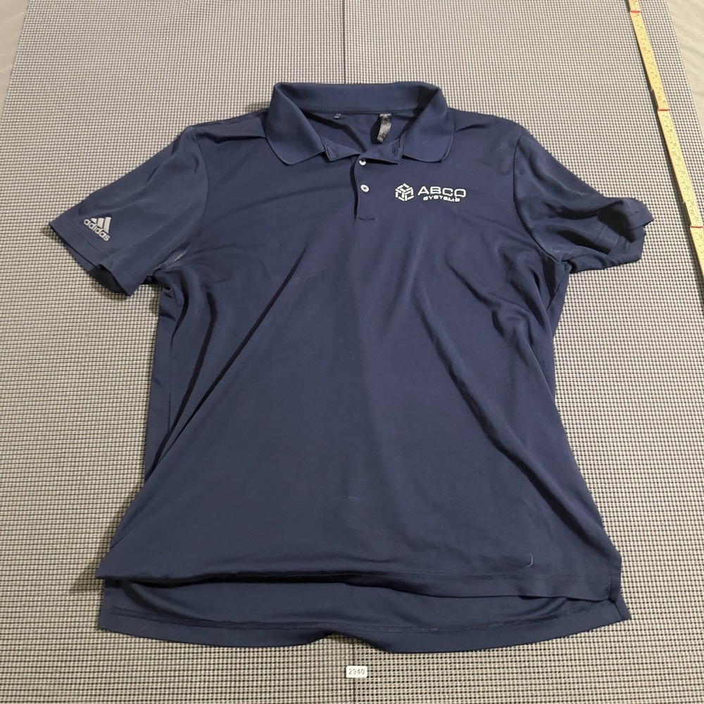 Adidas Mens Navy Blue ABCO Systems Logo Polo Shirt Size L